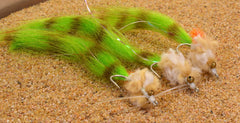 Region Fishing Kwan green flies with weed guards support snag free presentations.