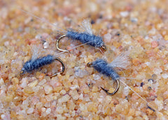 Region Fishing RS2 Gray Emerger Midge Nymph Fly pack shot showing 12 flies across sizes