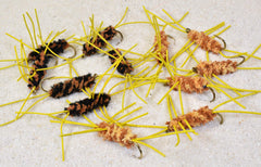 Region Fishing rubber legs stone fly nymph on Mustad hook, delivering lifelike movement for trout.