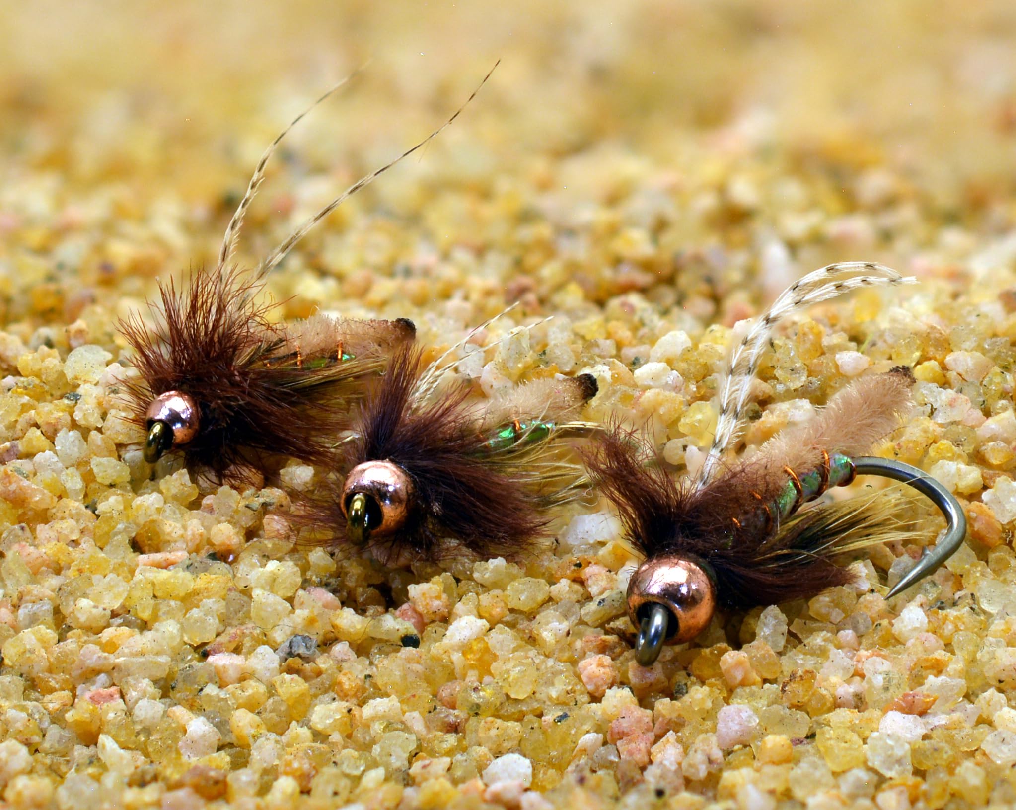 Region Fishing Tan Fox Poopah Nymph side view on Mustad hook for versatile river setups