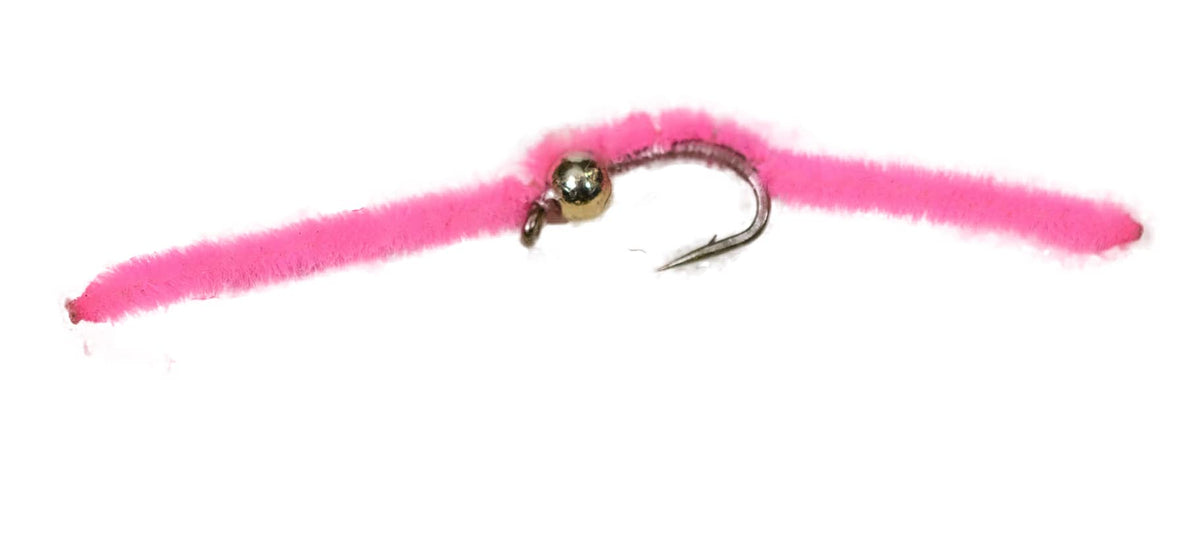 Region Fishing Tungsten Bead Head San Juan Worm on pink size 14 for productive river nymphing