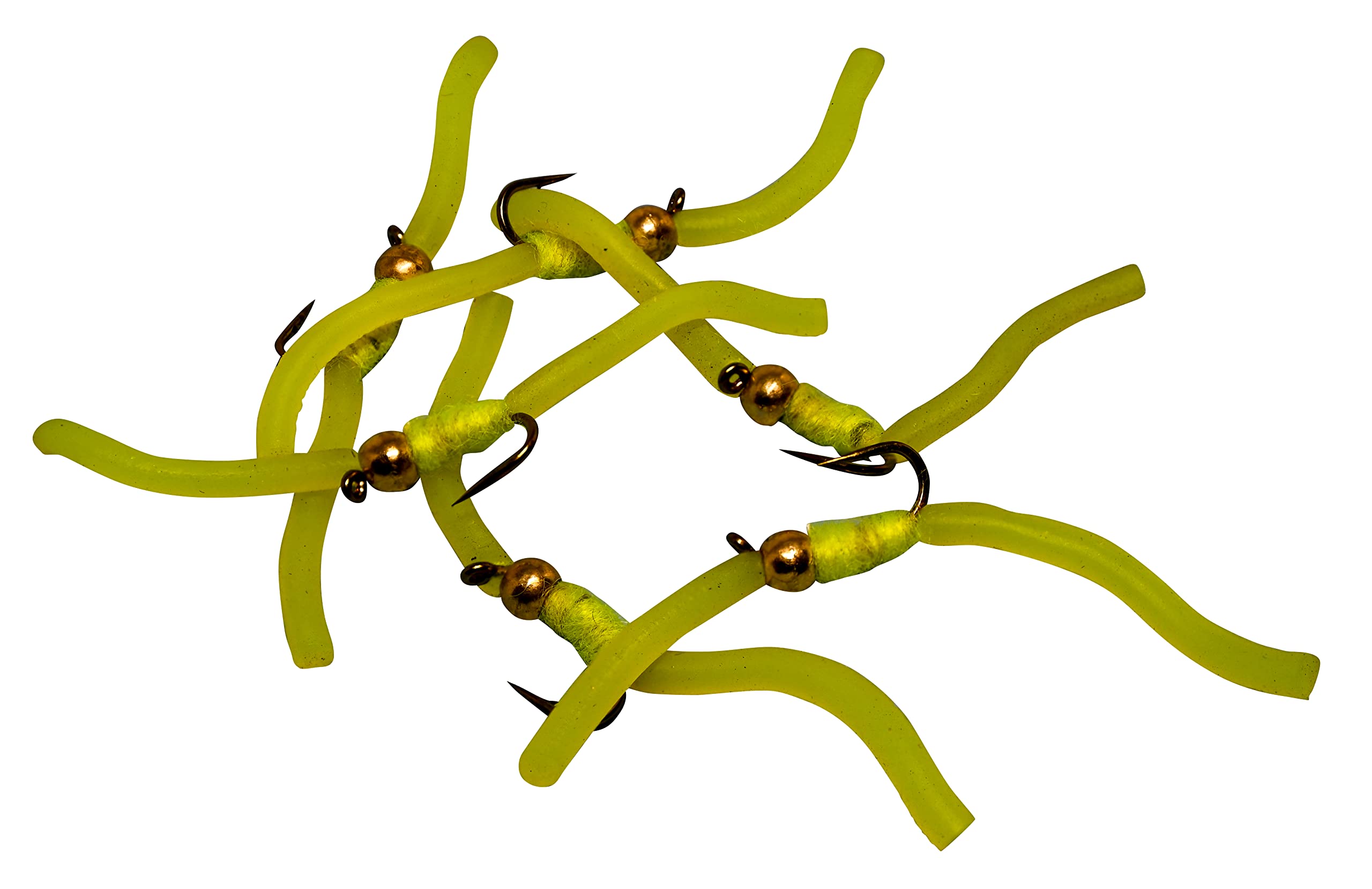 Region Fishing Squirmy Worm close-up shows chartreuse color and silicone undulation ideal for trout.