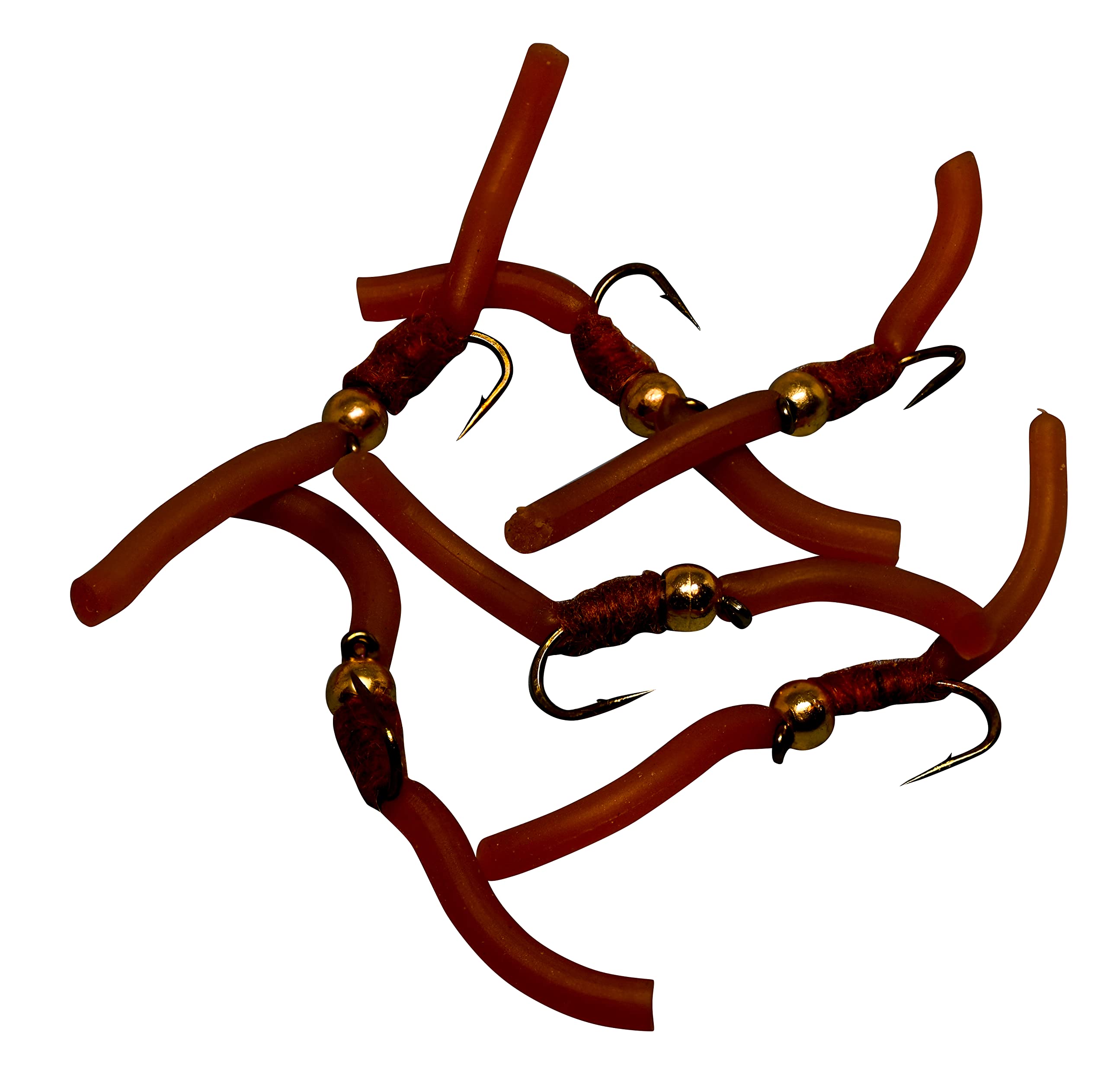 Region Fishing Tungsten Bead Squirmy Worms brown closeup: lifelike wiggle for trout in clear streams.
