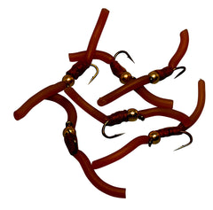 Region Fishing Tungsten Bead Squirmy Worms brown closeup: lifelike wiggle for trout in clear streams.