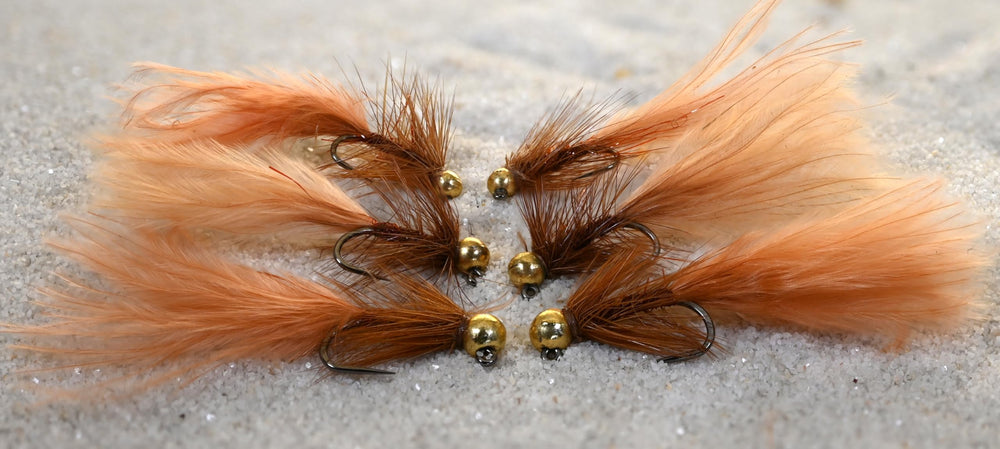 Region Fishing tungsten micro woolly bugger jig head brown ten for faster sinking and feeding lanes.