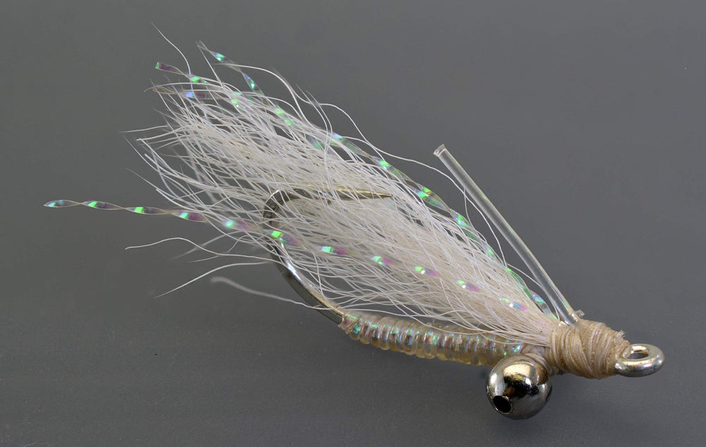 Region Fishing Crazy Charlie bonefish fly in white designed for stealthy flats casting
