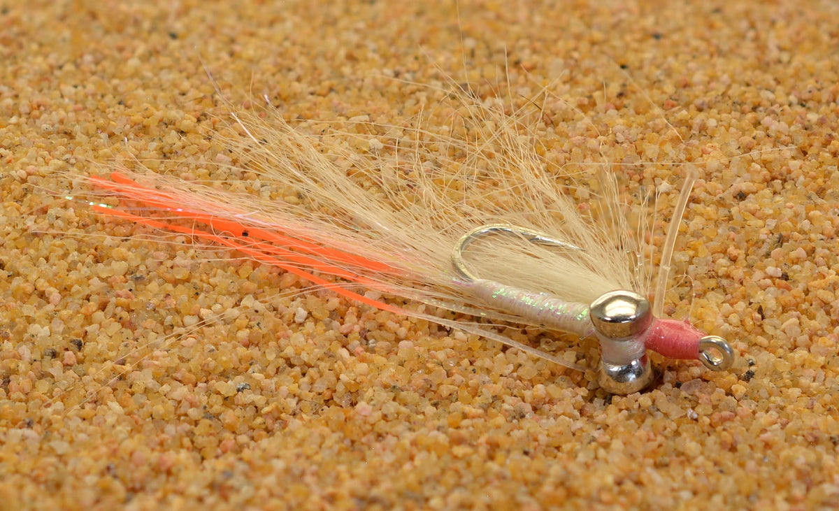 Region Fishing Gotcha Bonefish Fly with pink nose and white bucktail for lifelike shrimp action