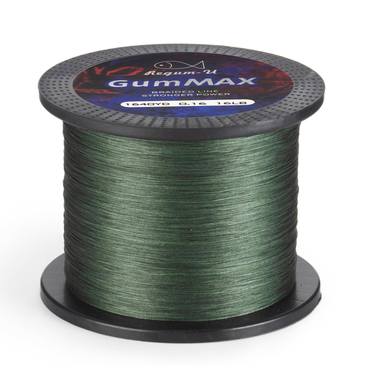 Regum-U GumMAX 8x stealth braided line spool shows tight weave for durable, long-lasting fishing.