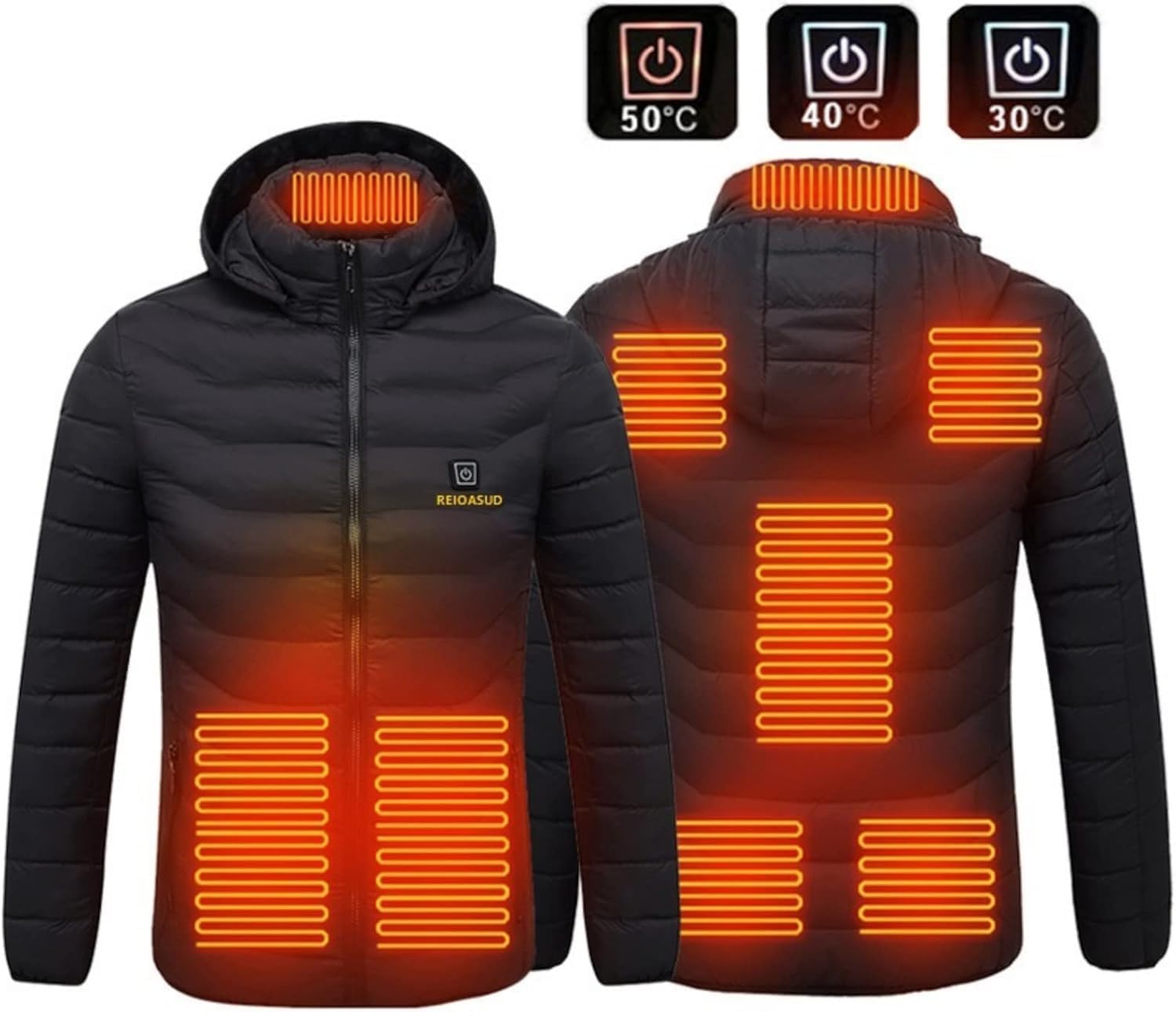 REIOASUD heated hoodie care instructions image for proper washing.