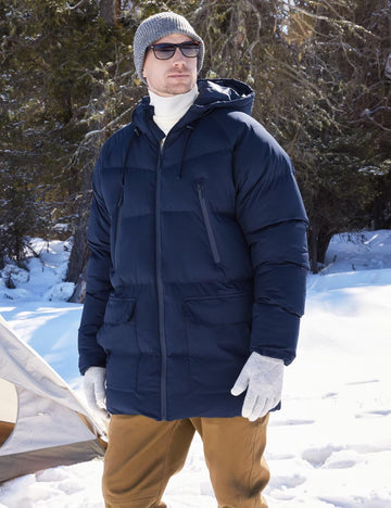 Rejork men's long winter coat hooded sleeve detail emphasizes snug fit and wind protection.