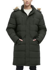 Rejork men's extra long fleece puffer jacket front view shows warm, windproof protection.