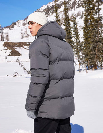 Rejork men's warm quilted jacket hood detail demonstrates cozy insulation