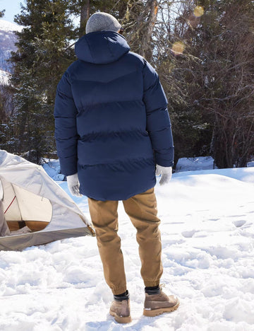 Rejork model outdoors wearing the coat demonstrates winter-ready versatility.