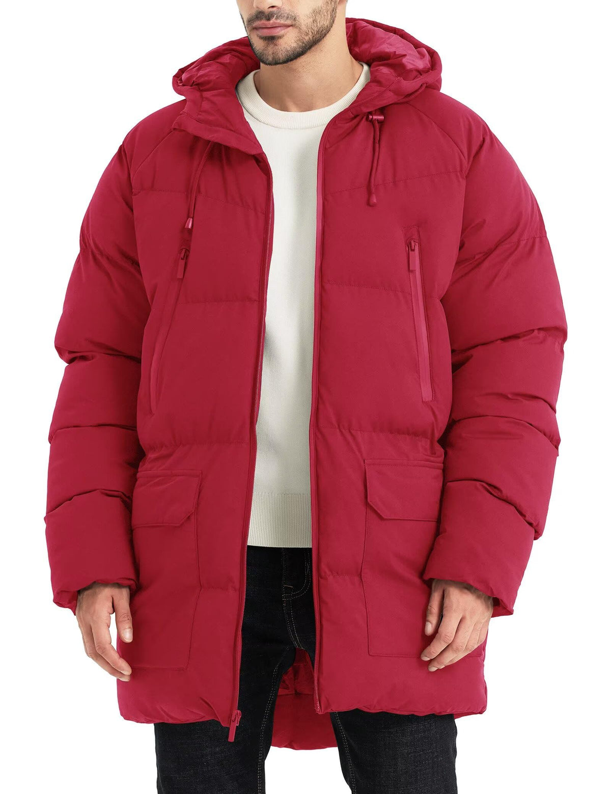 Rejork winter coat hood closeup highlights quilted warmth and wind protection for blustery days.