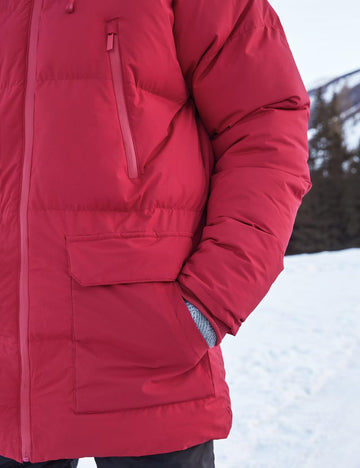Rejork winter coat wine-red on model highlights versatile style for city commutes.