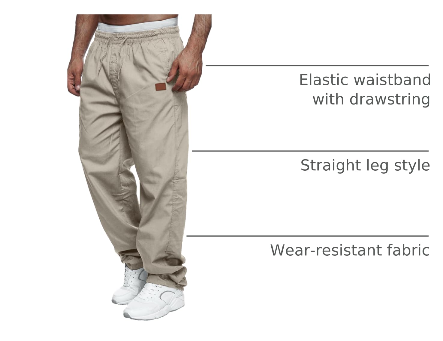 Rela Bota twill cargo pants beige color showing durable fabric and fade resistant wear.