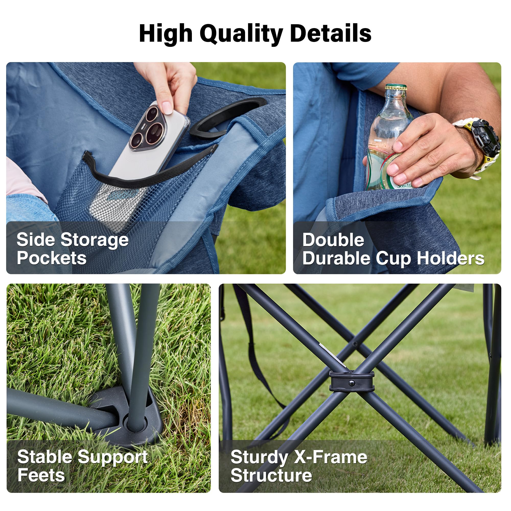 RELAX FIELD steel-frame chair demonstrates robust support for heavy use.