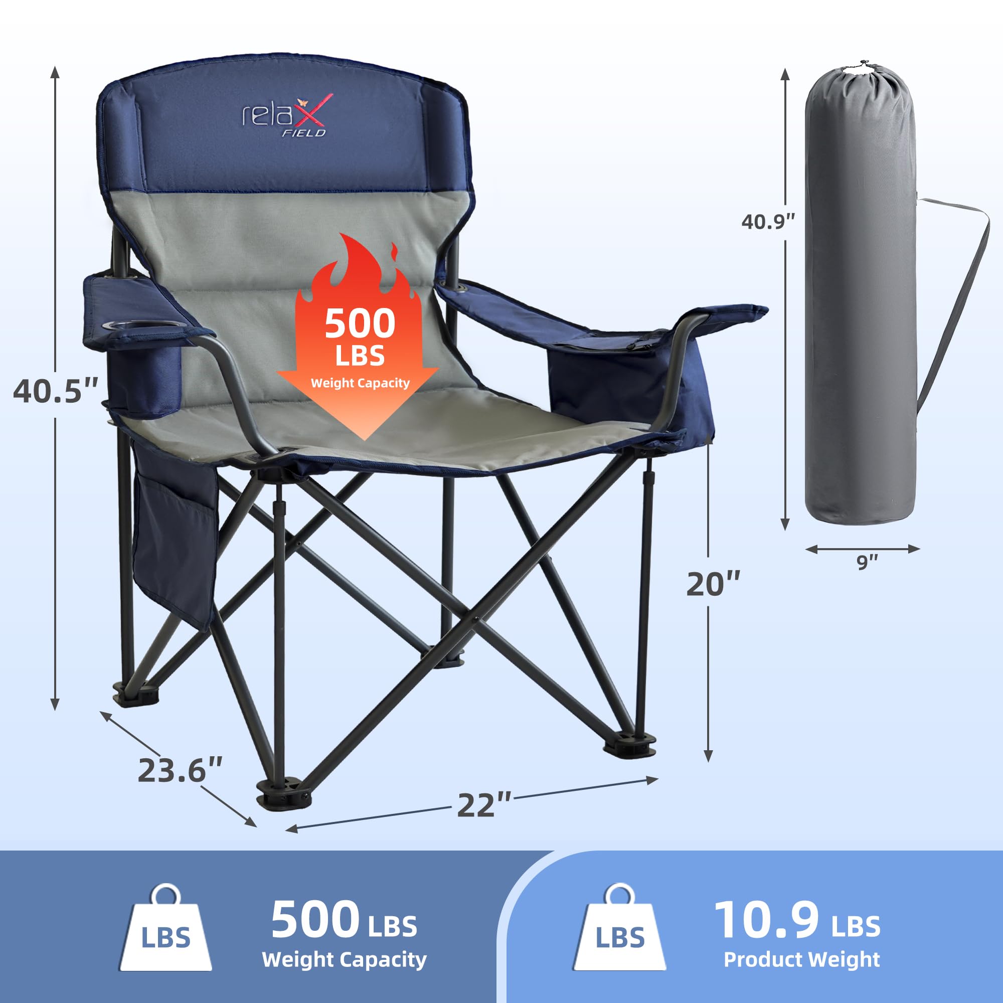 RELAX FIELD 2 Pack Oversized Chair side-pocket shows convenient organization on the go.