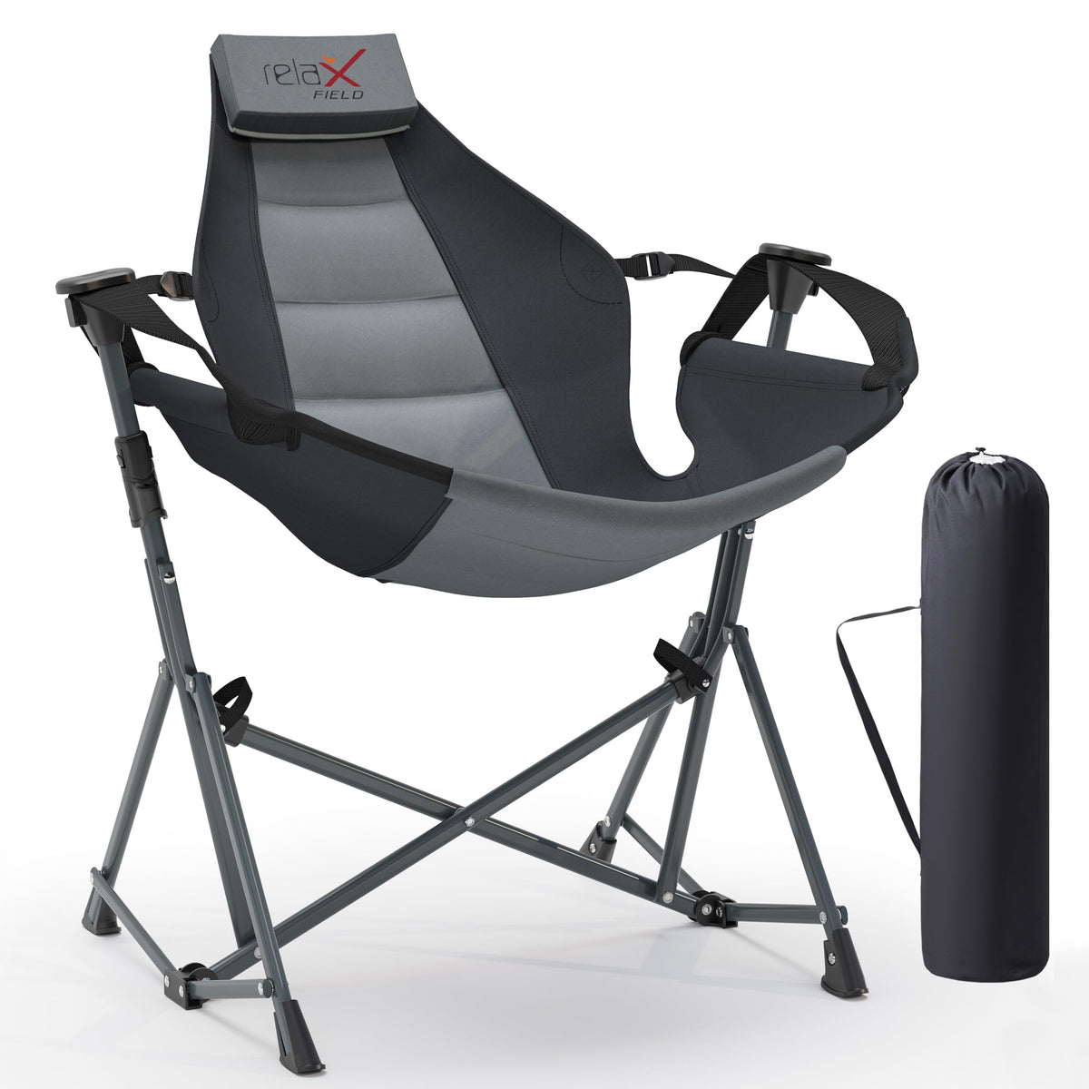 RELAX FIELD Hammock Camping Chair folded compact for travel and quick setup outdoors.