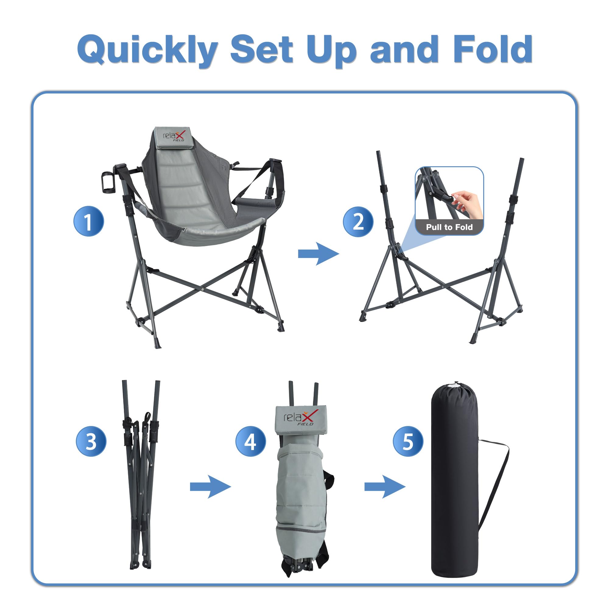 RELAX FIELD Hammock Chair supports up to 350 lbs for sturdy outdoor lounging.