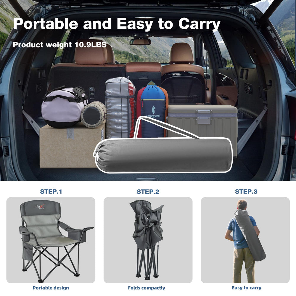 RELAX FIELD oversized chair heavy-duty frame supports up to 500 lbs.