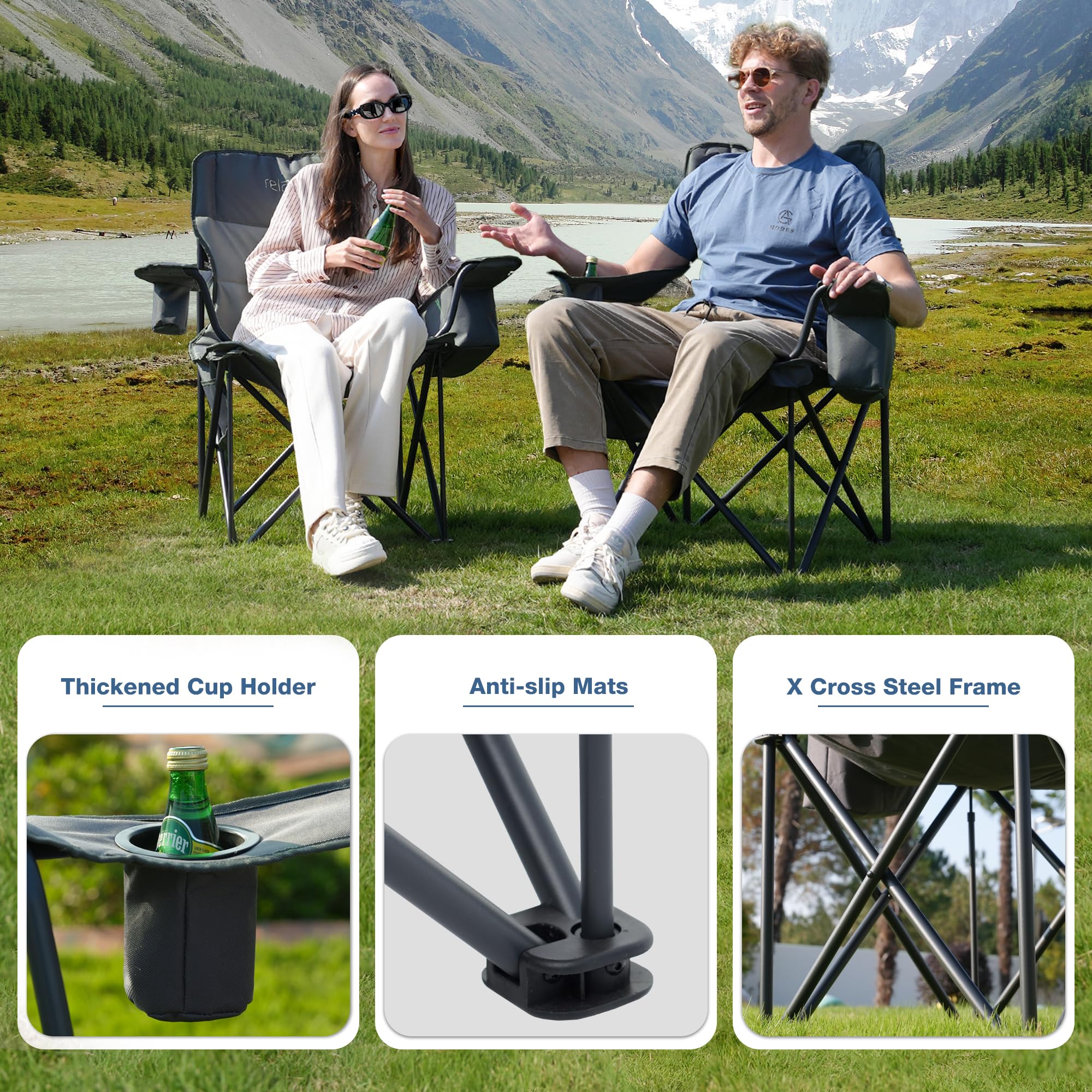 RELAX FIELD oversized chair padded armrests offer comfortable support.