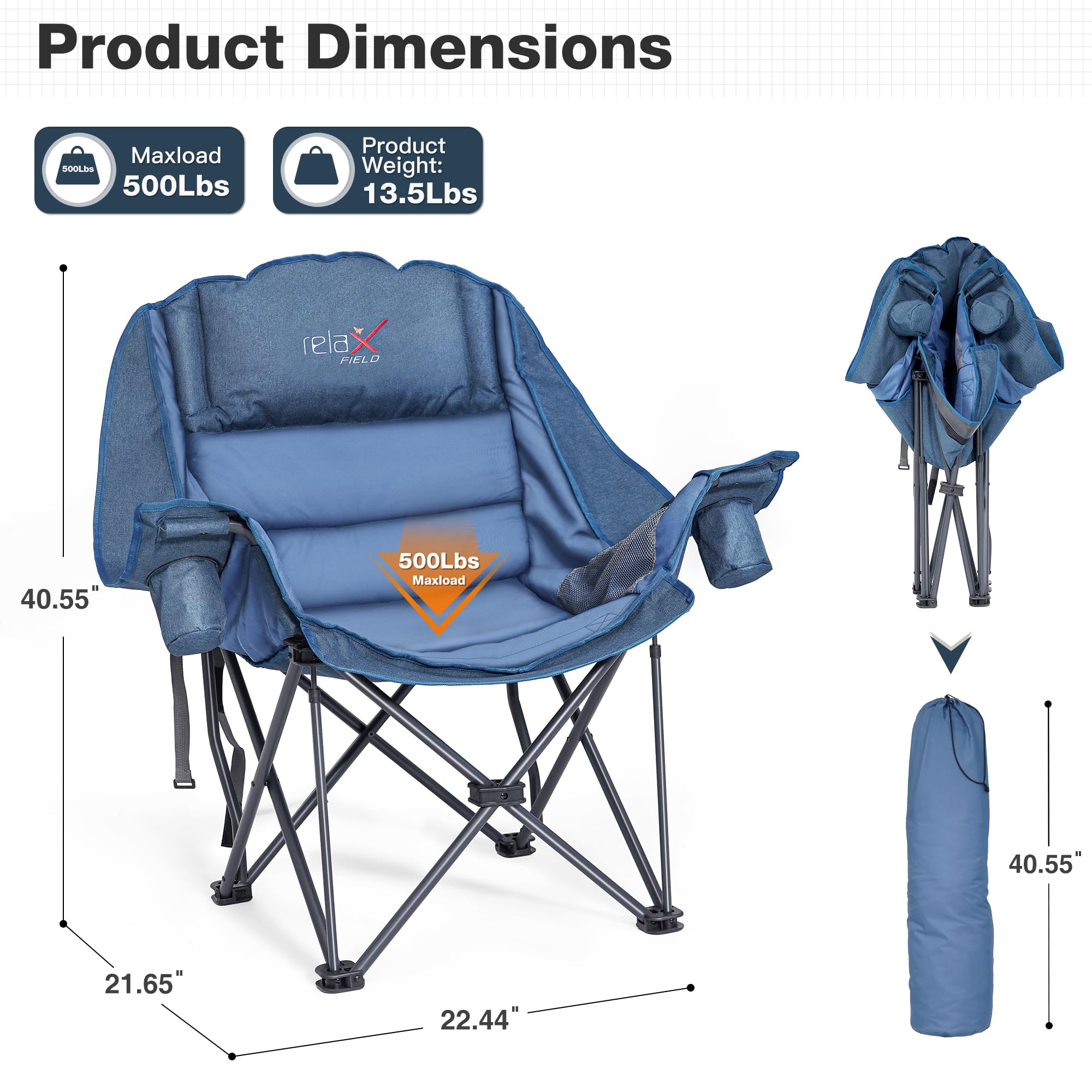 RELAX FIELD oversized chair side pocket for essentials during outdoor use.