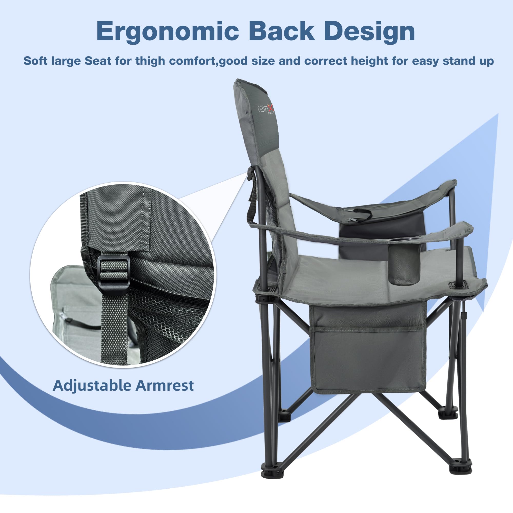 RELAX FIELD oversized chair storage pockets hold essentials on outings.