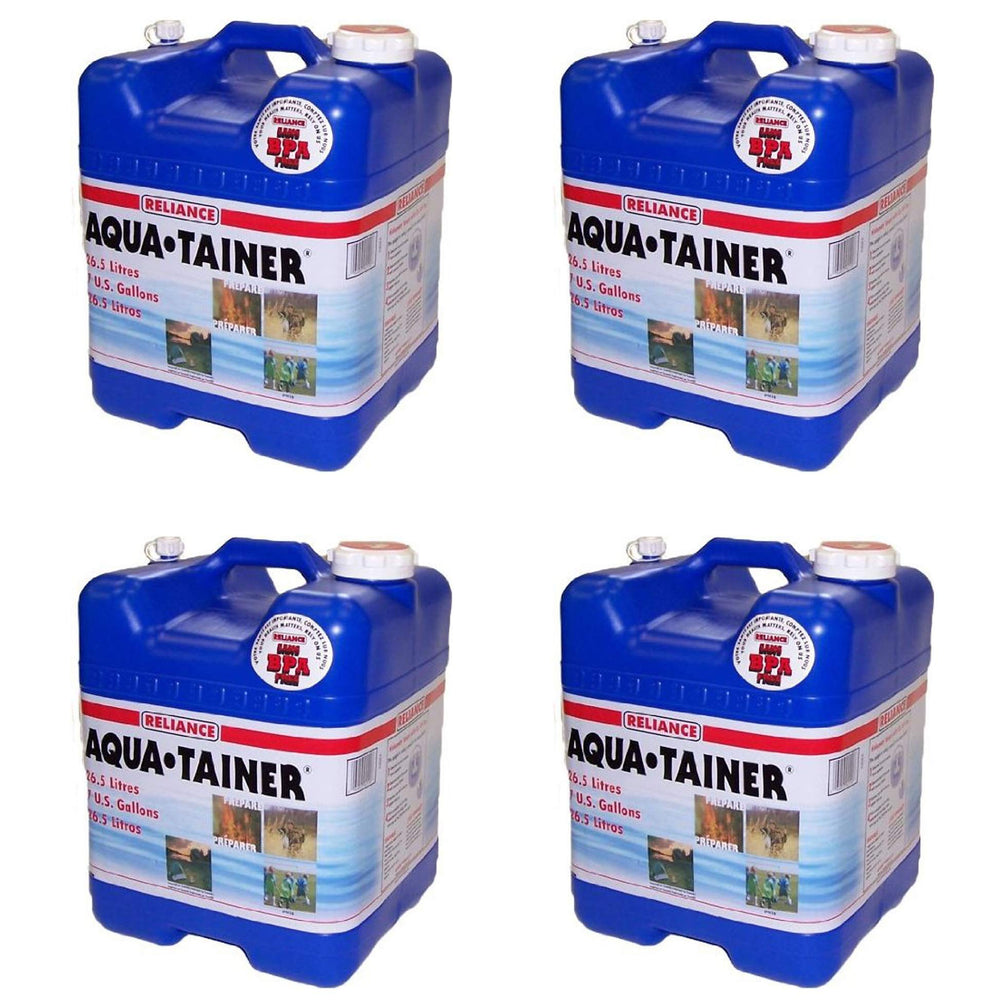 Reliance Aqua-Tainer 7-gallon rectangular container with molded contour grip for easy handling.