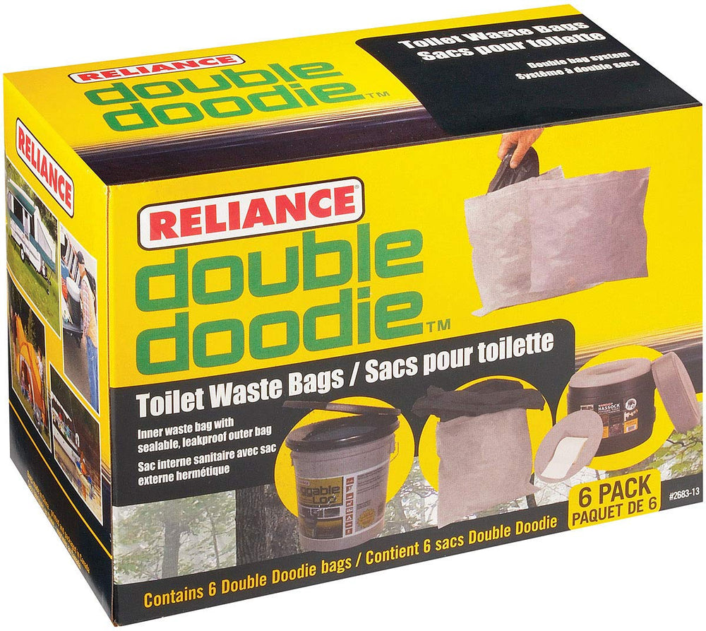Reliance Controls Double Doodie two-in-one bag design for secure portable toilet waste containment.