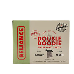 Reliance Double Doodie exterior leak-proof bag with carry handle for transport.