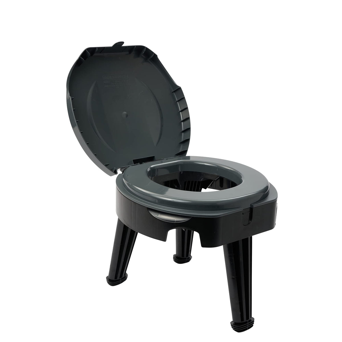 Reliance FOLD-to-GO toilet setup demonstrates sturdy three-leg design for uneven ground.