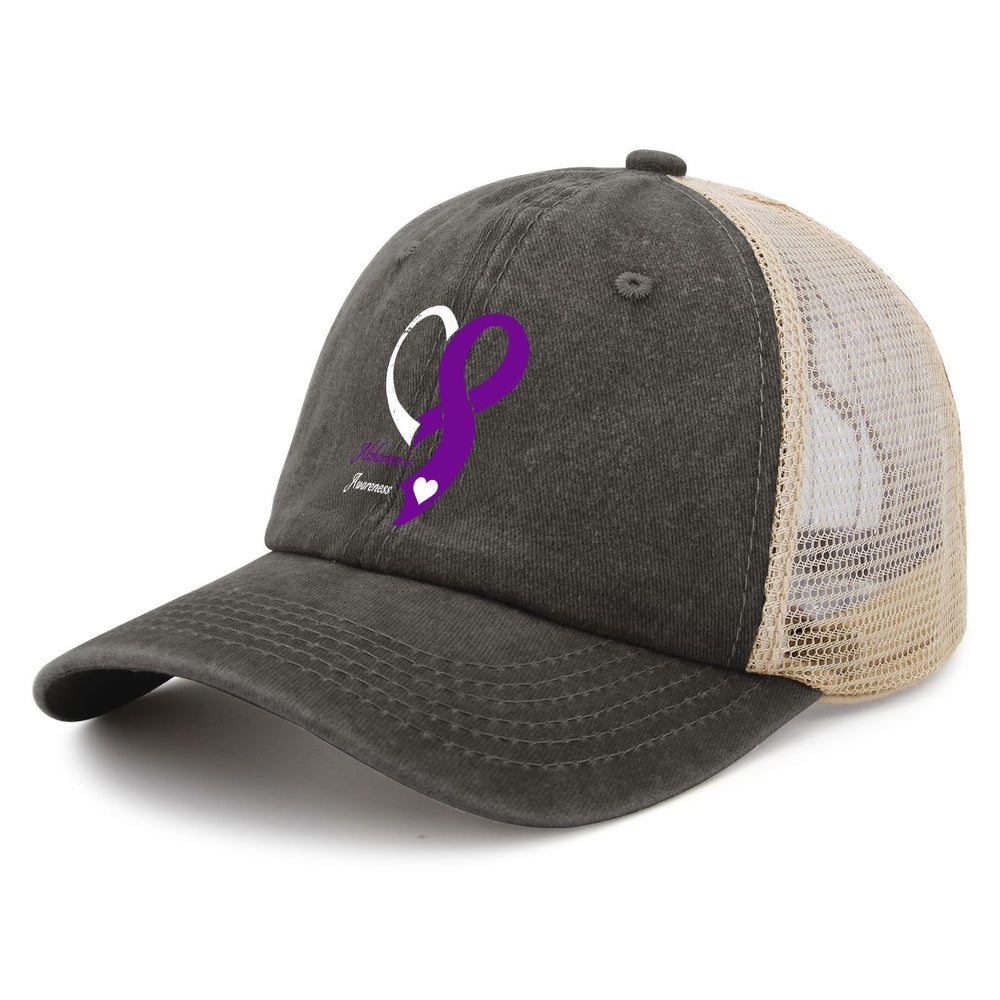 Close-up of adjustable back buckle on Alzheimer's Awareness Ribbon Trucker Hat