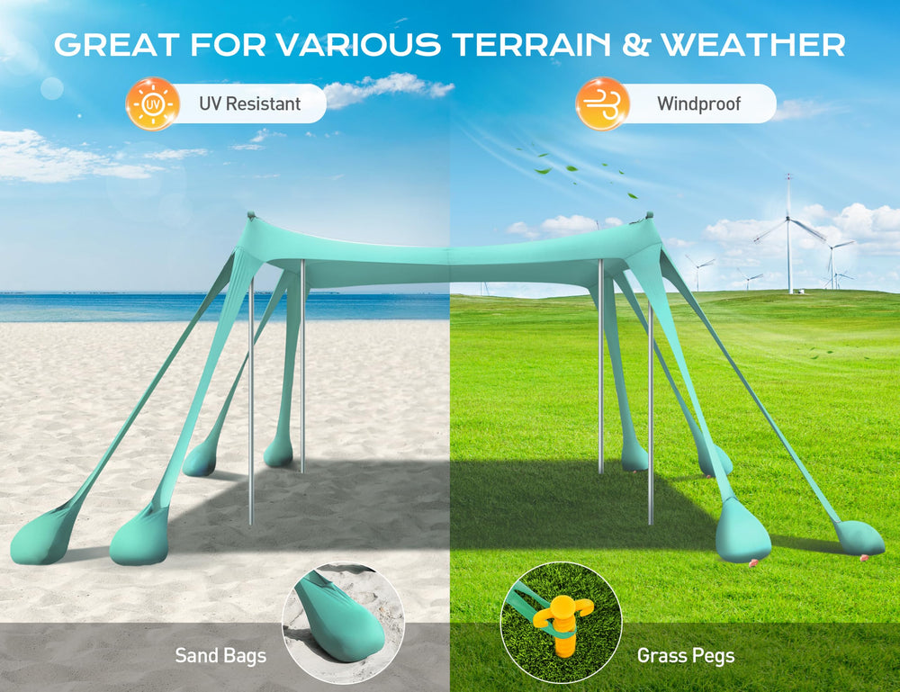 Rengue beach tent mint green fabric with UPF50+ UV protection