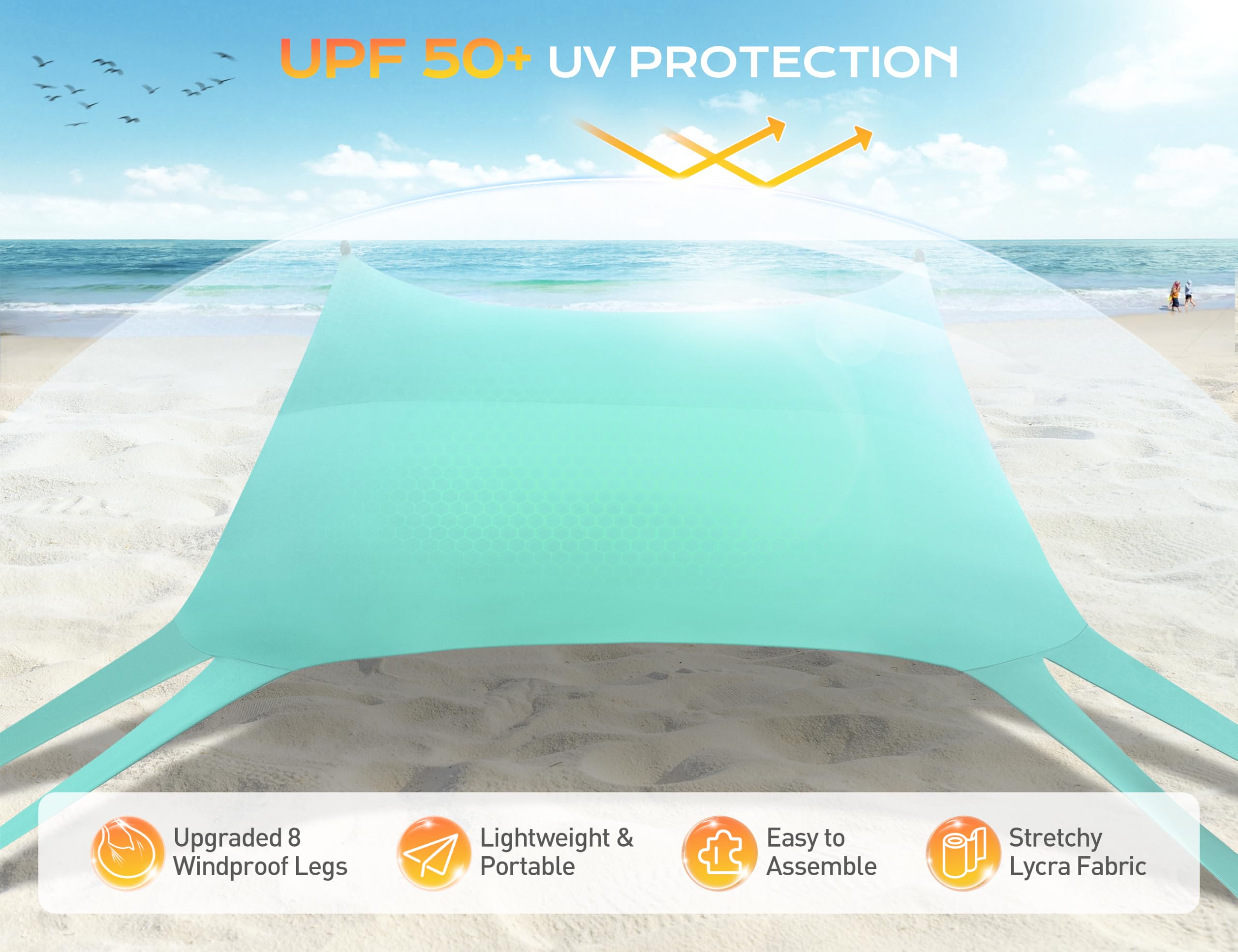 Rengue beach tent stability with 8 sandbags on windy shores