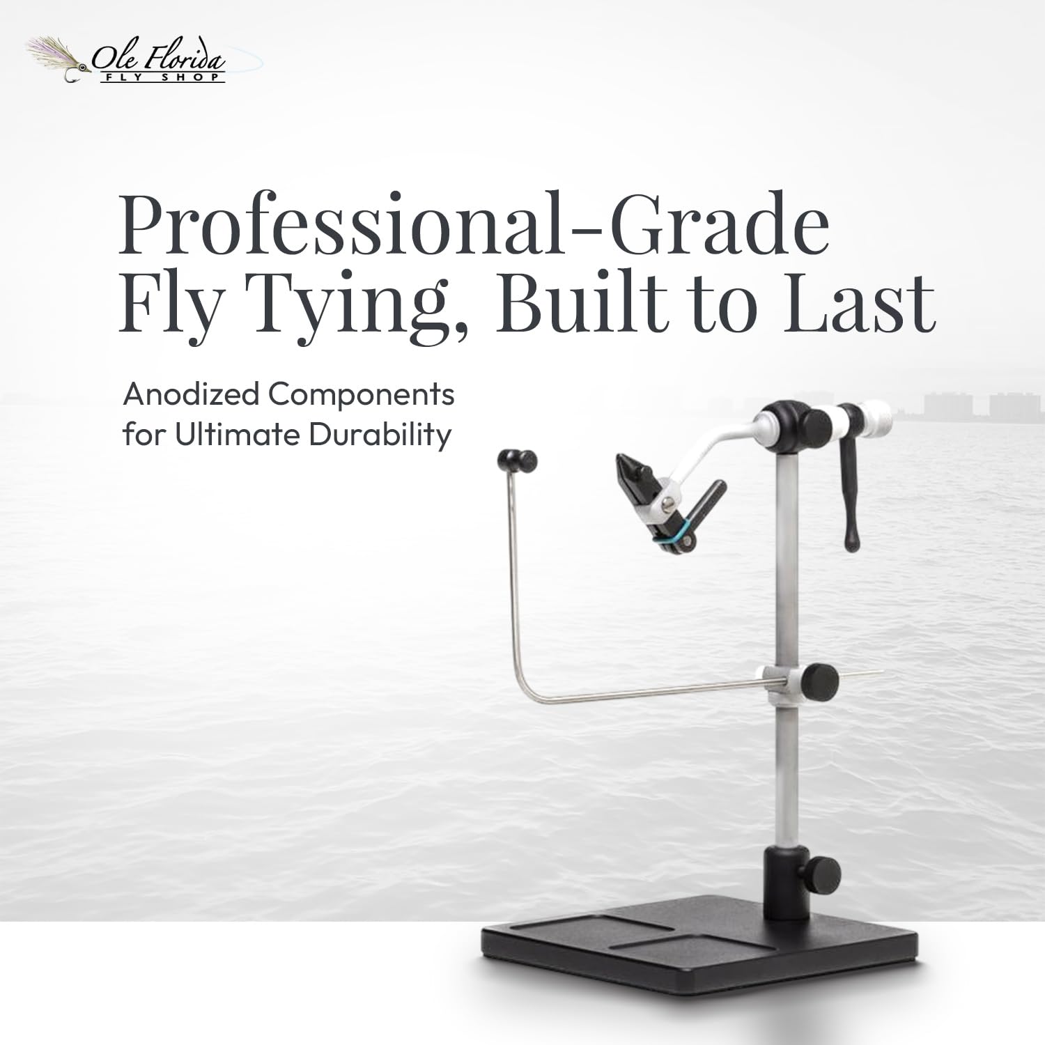 Portable, travel-ready setup supports steady tying on any flat surface.