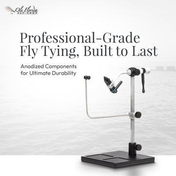 Portable, travel-ready setup supports steady tying on any flat surface.