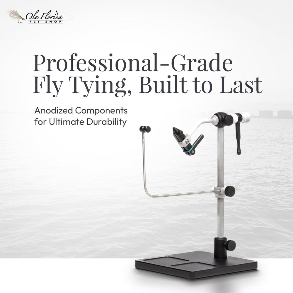 Portable, travel-ready setup supports steady tying on any flat surface.