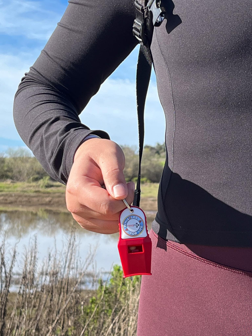 Shatterproof ABS plastic RESQME whistle built for rugged outdoor use.