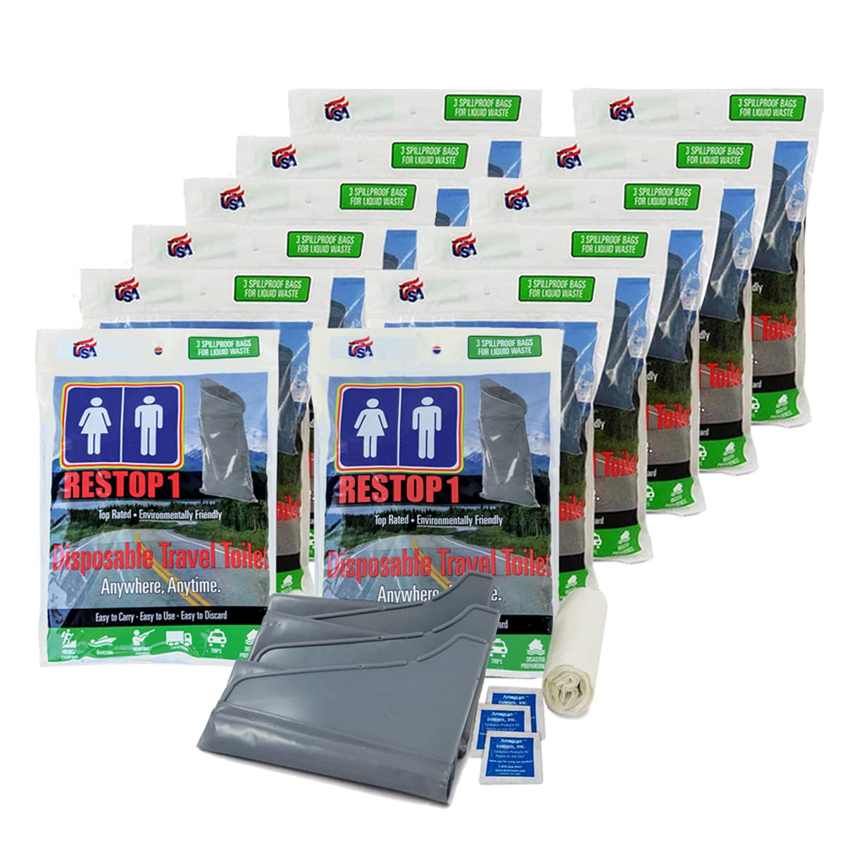 RESTOP 1 leakproof urinal bags shown for clean on-the-go waste containment