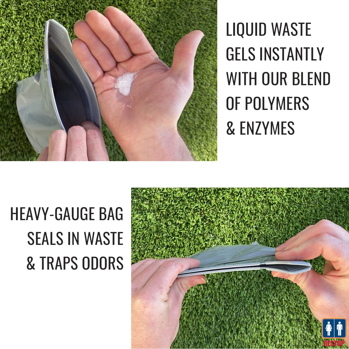 RESTOP 1 wipes and toilet paper included for quick field sanitation