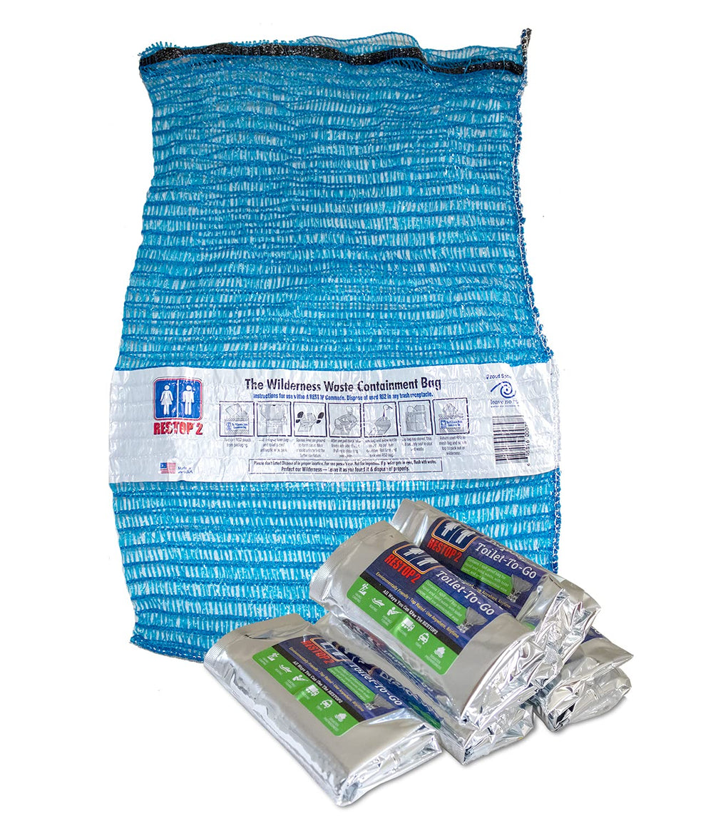 RESTOP 2 Wilderness Kit mesh tote shown for easy pack-in and pack-out during hikes.