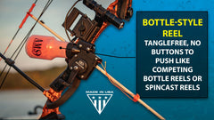 Pre-loaded with 25 yards of 200# Dacron line, Made in USA by AMS Bowfishing