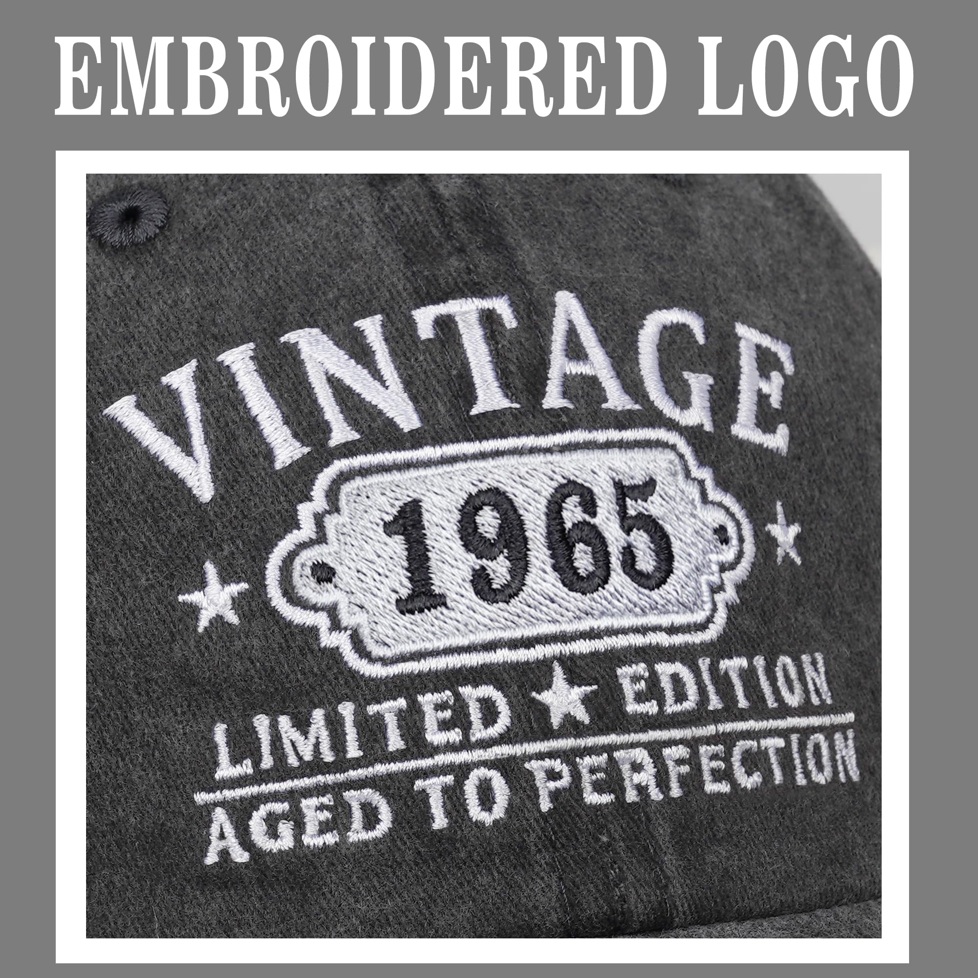 Retro black baseball cap side view with 1965 style