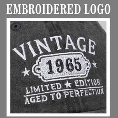 Retro black baseball cap side view with 1965 style