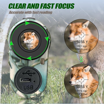 REVASRI rangefinder with rechargeable battery and rain-proof design for outdoor reliability.