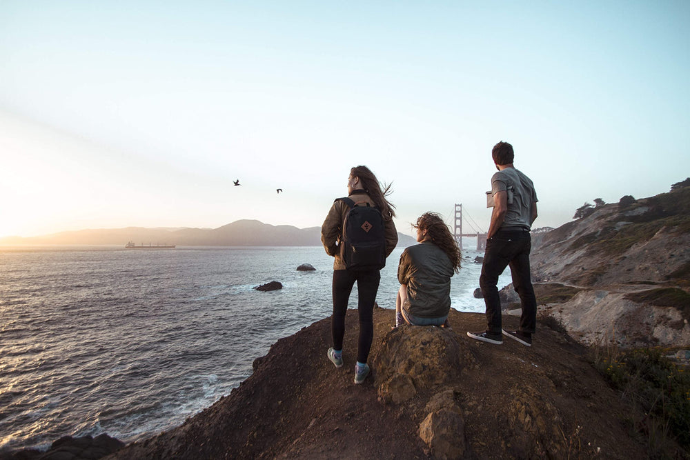 Revelry black backpack ideal for travel and urban commuting.