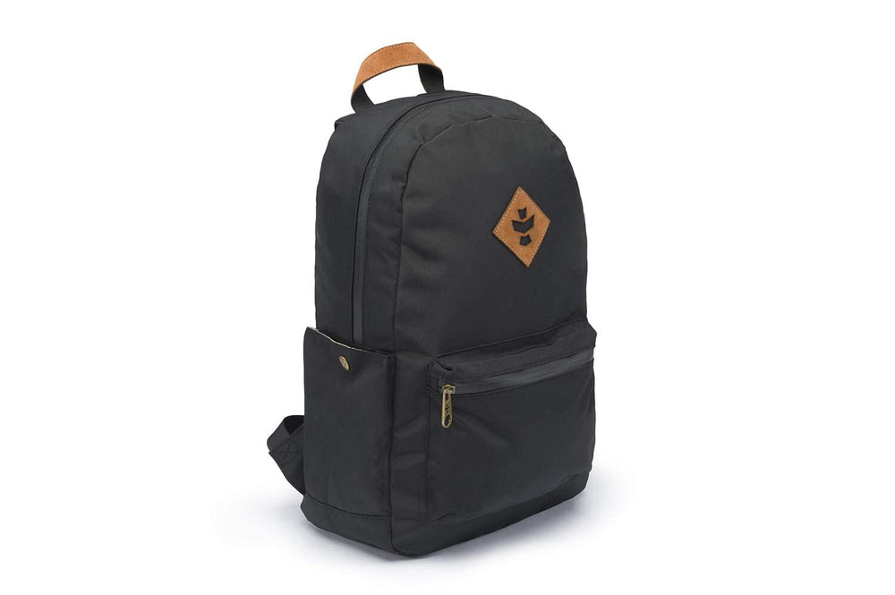 Revelry large black backpack front view for travel and daily use.
