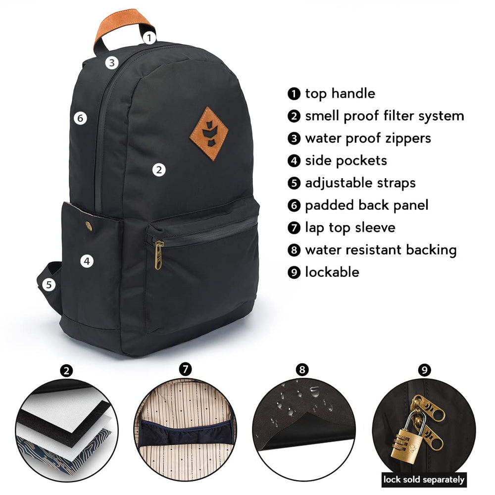 Revelry large black laptop compartment protects devices while traveling.