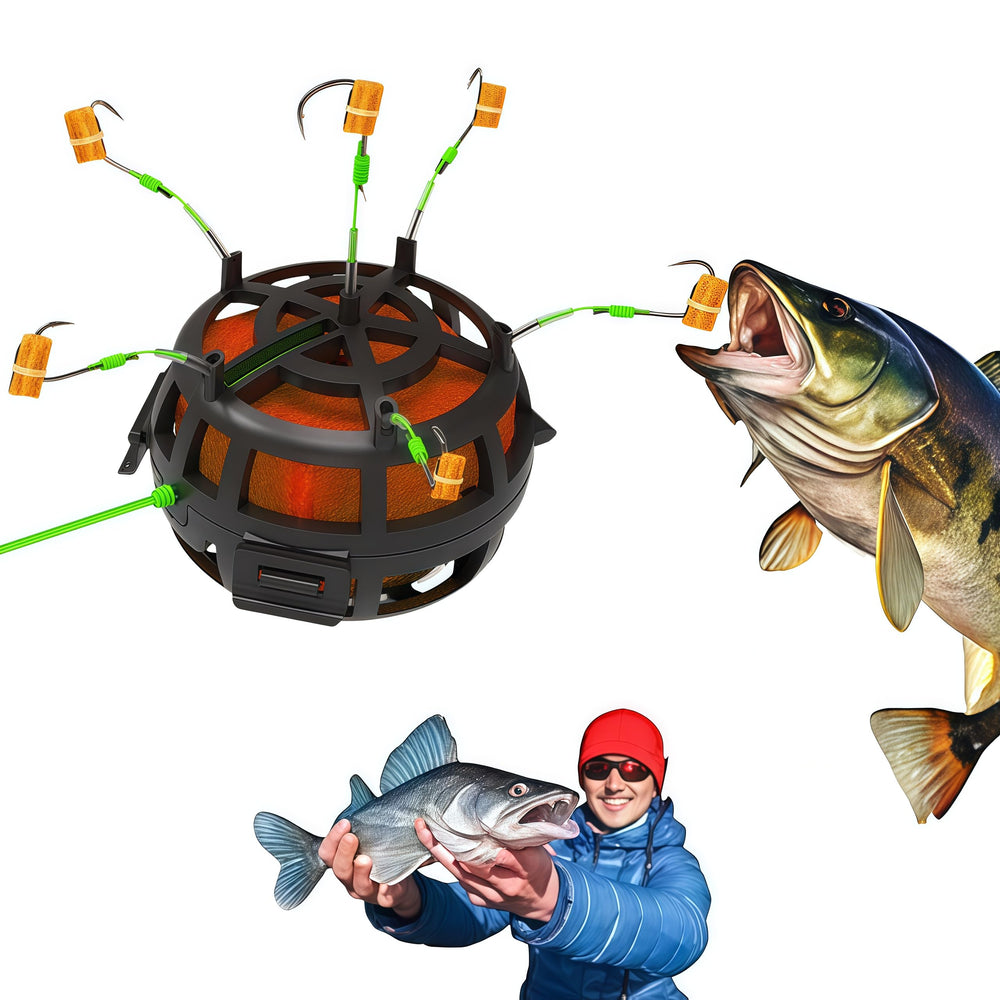Reverse bottom bait cage trap with 6 hooks